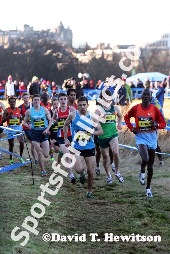 Jonny Taylor and Asbel Kiprop lead the invitational mens 4k BUPA Great Edinburgh Cross Country. Photo: David T. Hewitson/Sports for All Pics